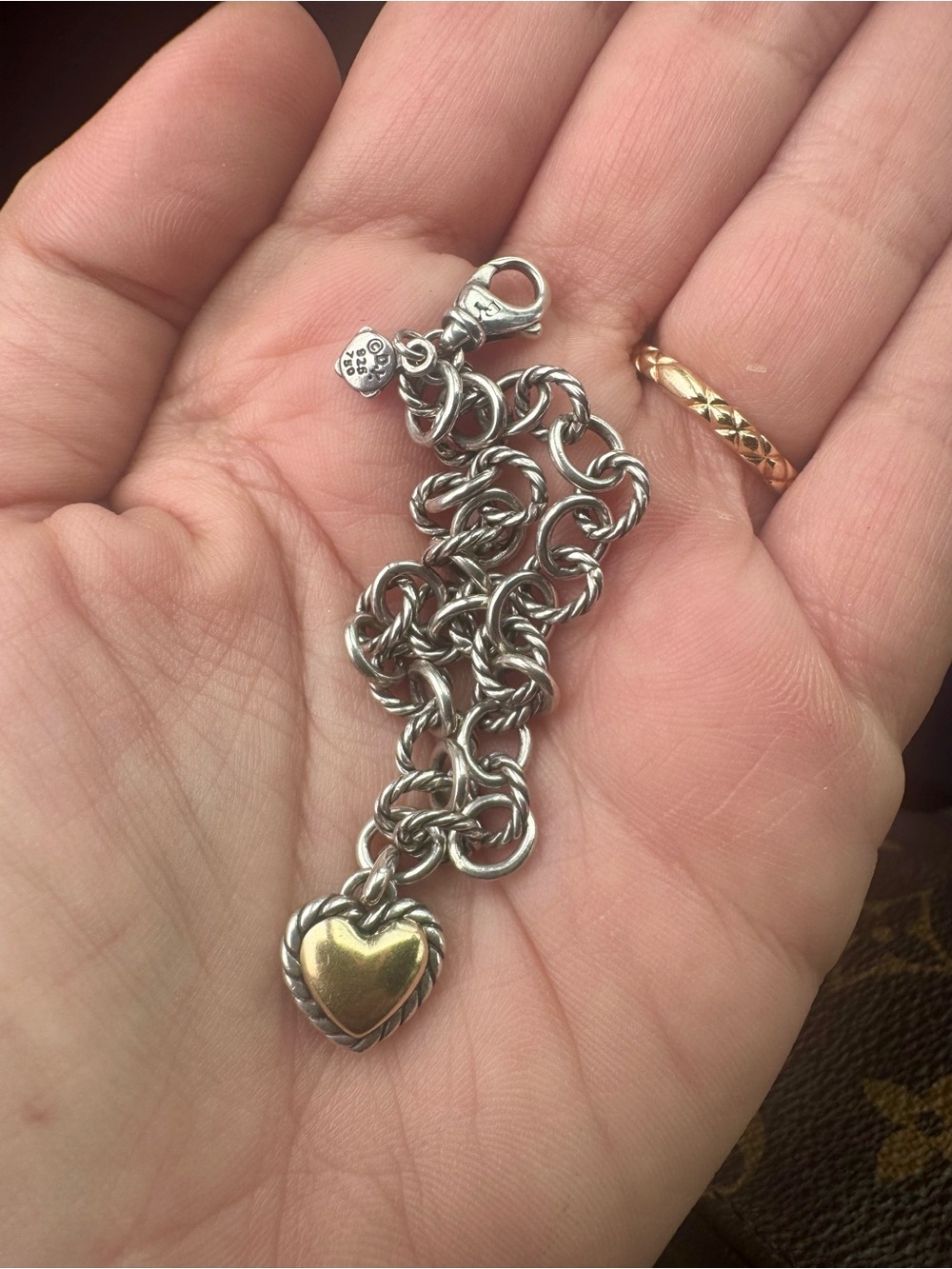 David Yurman Sterling Silver & 14K Gold Puffy Heart Charm Bracelet - Picture 9 of 9